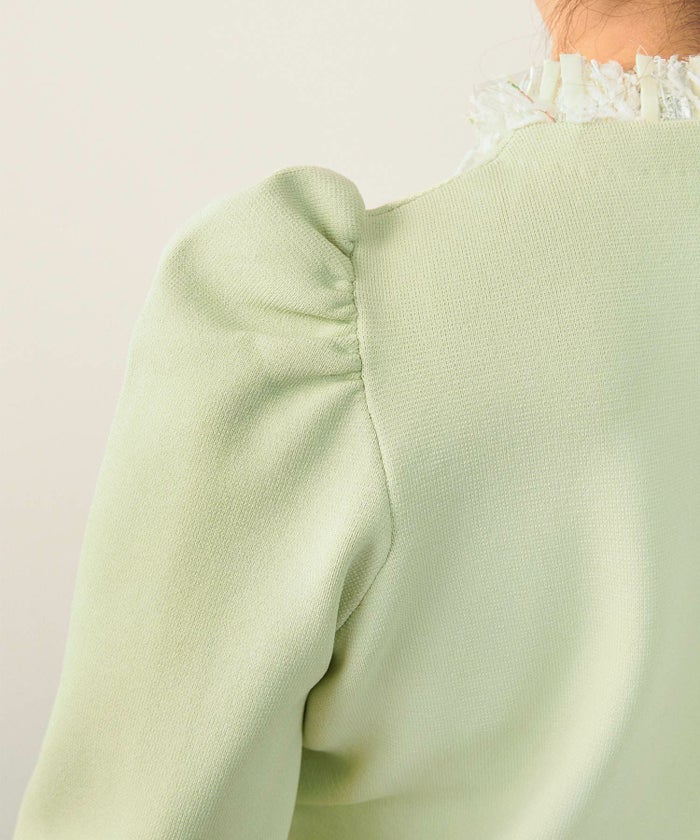 手洗い可体型カバーオフィスラウンドネックパフ袖おしゃれフェミニン上品大人可愛いきれいめシンプルカジュアルジョイントスペース