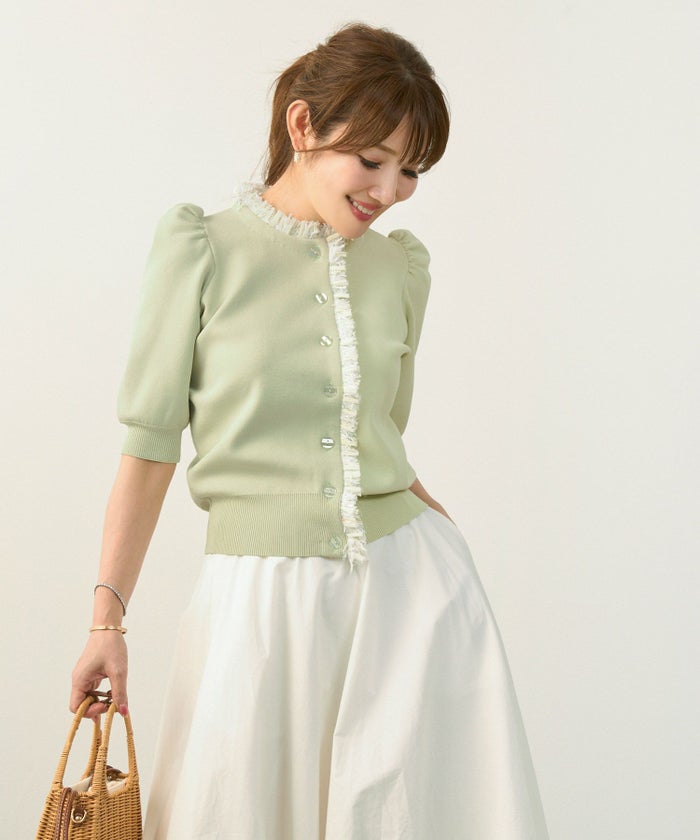 手洗い可体型カバーオフィスラウンドネックパフ袖おしゃれフェミニン上品大人可愛いきれいめシンプルカジュアルジョイントスペース