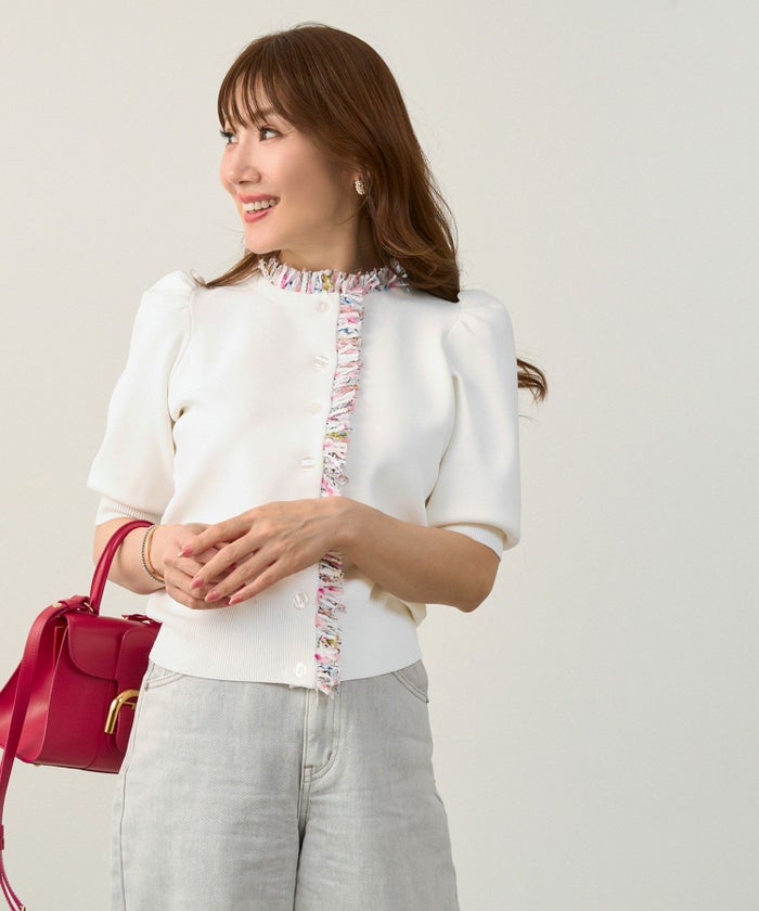 手洗い可体型カバーオフィスラウンドネックパフ袖おしゃれフェミニン上品大人可愛いきれいめシンプルカジュアルジョイントスペース