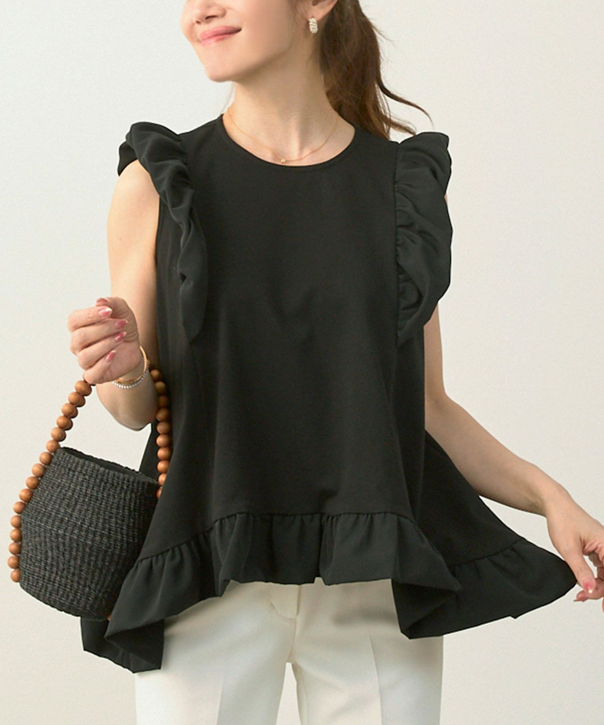 手洗い可おしゃれノースリーブイレヘムフェミニンナチュラルカジュアル上品大人可愛いきれいめ体型カバー夏ジョイントスペース