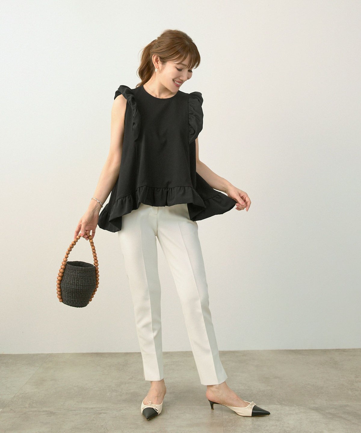 手洗い可おしゃれノースリーブイレヘムフェミニンナチュラルカジュアル上品大人可愛いきれいめ体型カバー夏ジョイントスペース