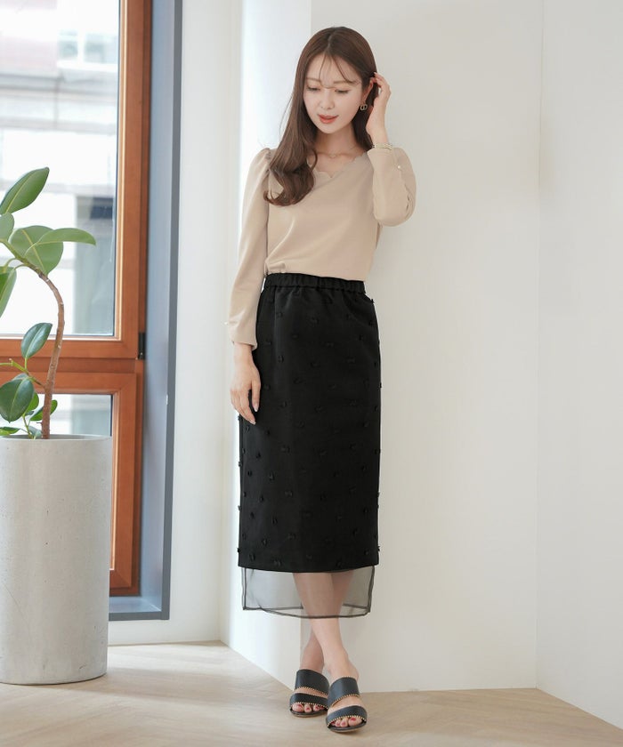 レディース/ボトムス/スカート/タイトスカート/カットソー/ワンマイル/旅行/運動会/お出かけ/オフィスカジュアル/きれいめ/動きやすい/エレガント/カジュアル/フェミニン/刺繍/楽ちん/ウエストゴム/アイボリー/ブラック
