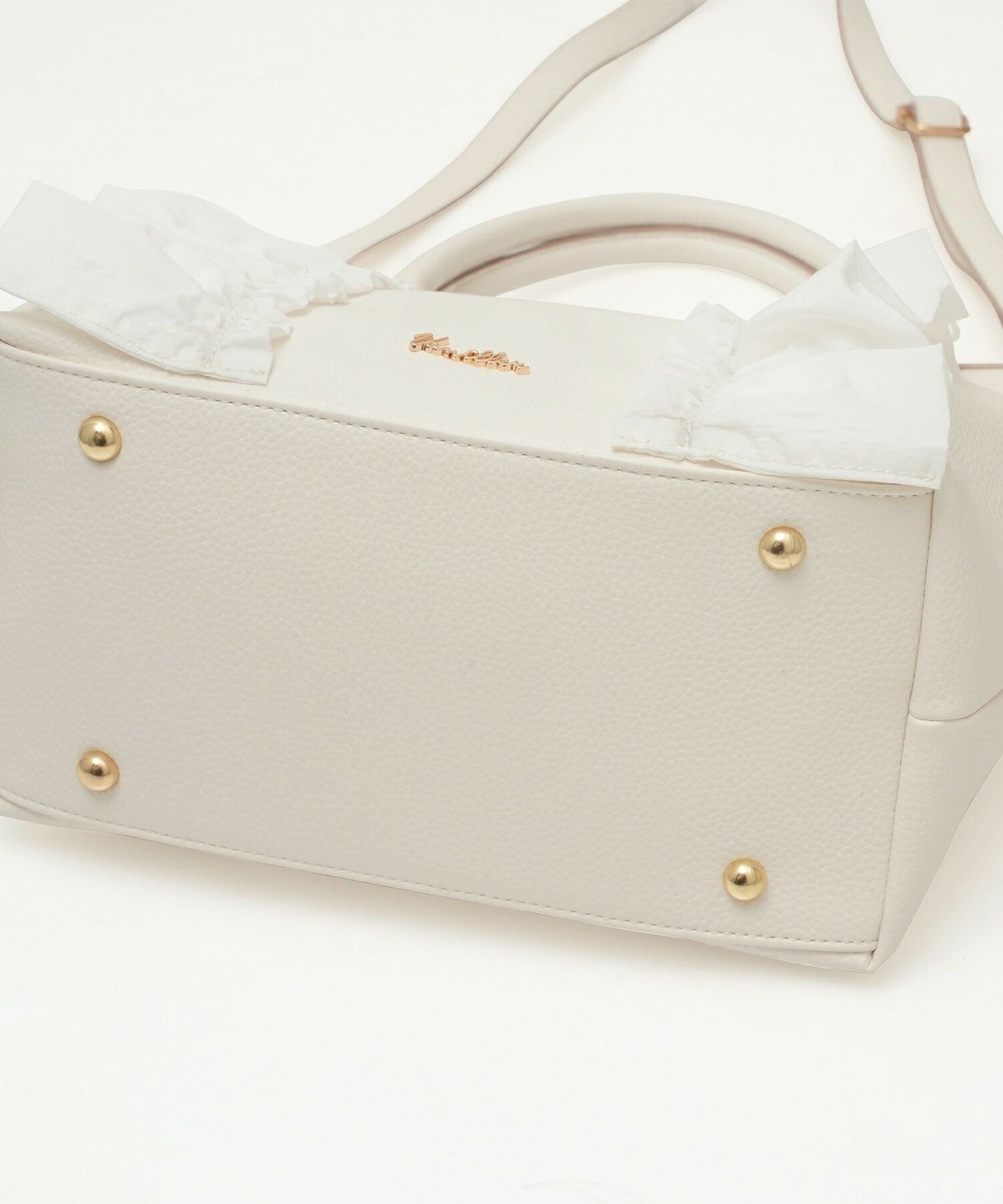 レディース/小物/バッグ/トートバッグ/合皮/フェイクレザー/しぼ/細ハンドル/ショルダー/台形/フリル/異素材/配色/バイカラー/ポケット/オフホワイト/ダスティピンク/ピンク/白/上品/エレガント/フェミニン