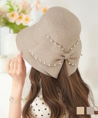 帽子 ハット ストローハット 麦わら 夏 日差し 日除け 軽い 爽やか 手洗い リボン パール ローポニーテール コンパクト 折り畳みOK ベージュ モカ かわいい 上品 エレガント フェミニン バックリボン パール ウォッシャブル ストローハット le reve vaniller