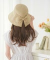 レディース/2025数量限定/帽子/ハット/ストローハット/麦わら/夏/日差し/日除け/軽い/爽やか/手洗い/リボン/パール/ローポニーテール/コンパクト/折り畳みOK/ベージュ/モカ/かわいい/上品/エレガント/フェミニン
