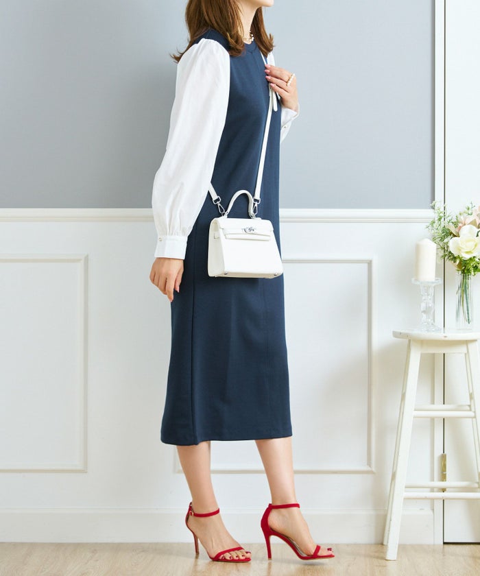 セレクトワンピース長袖きれいめ大人オフィス春秋伸縮性洗えるウォッシャブルIラインかわいいジョイントスペース