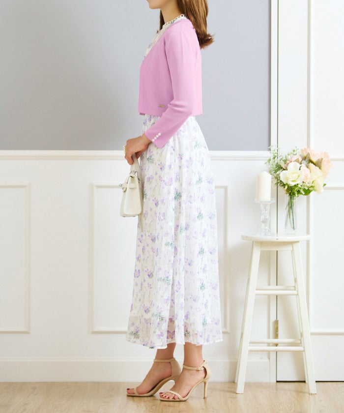 サマーニット トップス 大人 オフィス きれいめ かわいい 白黒 ピンク 羽織り 春夏秋 7分袖 ショート丈 ジョイントスペース