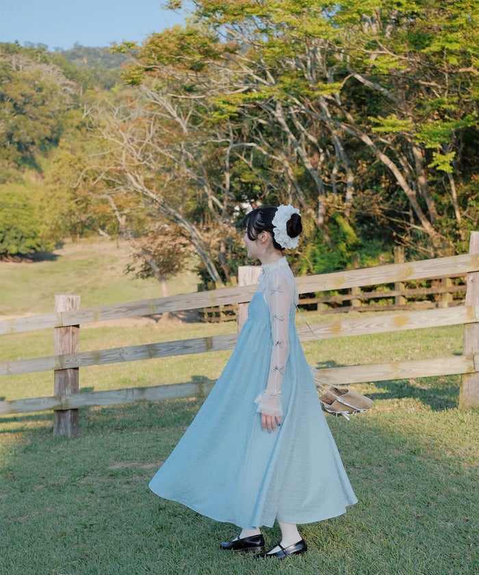 キャミワンピース ロングワンピース スカーフ ピンク/ブルーグリーン/M