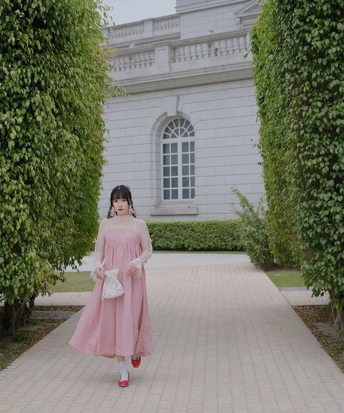 キャミワンピース ロングワンピース スカーフ ピンク/ブルーグリーン/M