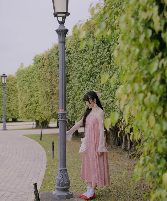 キャミワンピース ロングワンピース スカーフ ピンク/ブルーグリーン/M