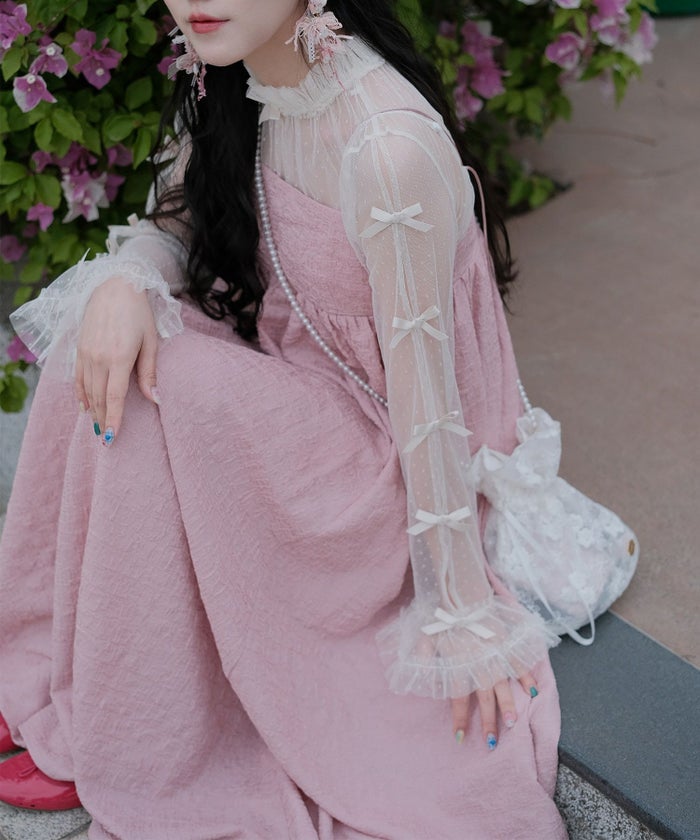 キャミワンピース ロングワンピース スカーフ ピンク/ブルーグリーン/M