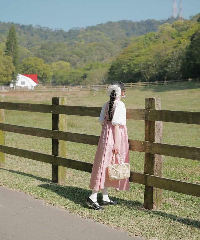 キャミワンピース ロングワンピース スカーフ ピンク/ブルーグリーン/M