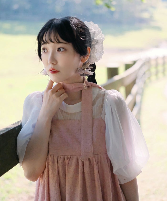 キャミワンピース ロングワンピース スカーフ ピンク/ブルーグリーン/M