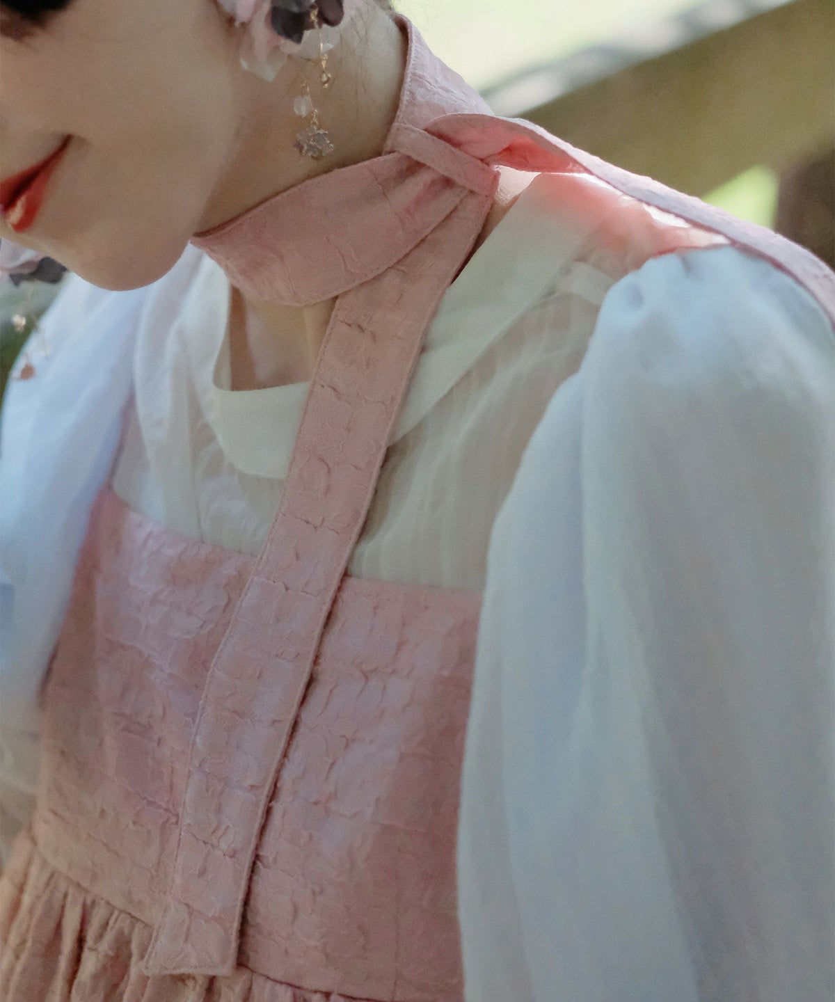 キャミワンピース ロングワンピース スカーフ ピンク/ブルーグリーン/M