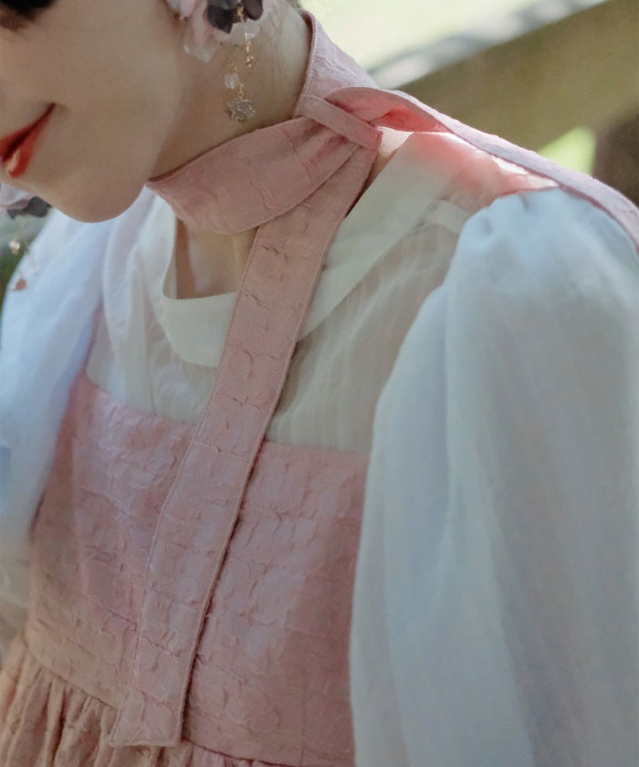 キャミワンピース ロングワンピース スカーフ ピンク/ブルーグリーン/M