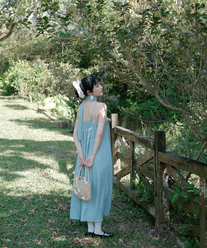 キャミワンピース ロングワンピース スカーフ ピンク/ブルーグリーン/M