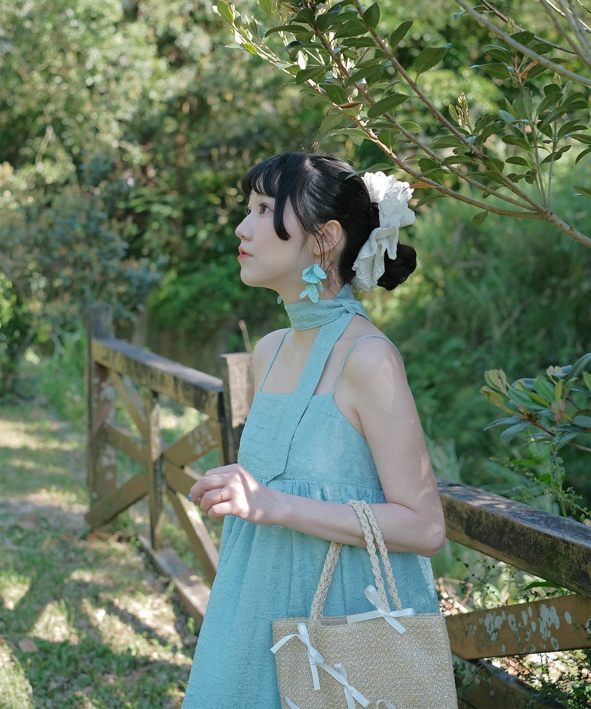 キャミワンピース ロングワンピース スカーフ ピンク/ブルーグリーン/M