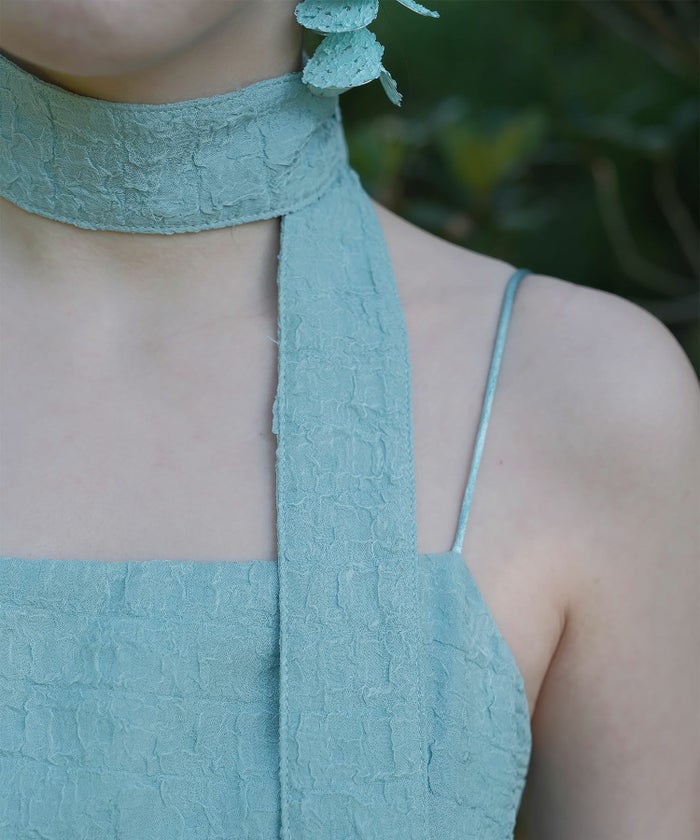 キャミワンピース ロングワンピース スカーフ ピンク/ブルーグリーン/M