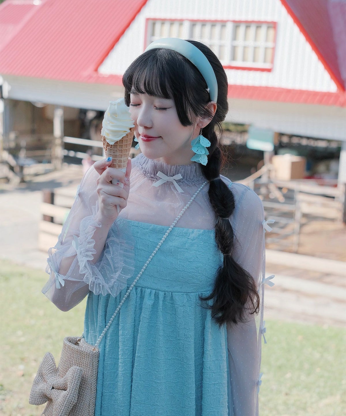 キャミワンピース ロングワンピース スカーフ ピンク/ブルーグリーン/M