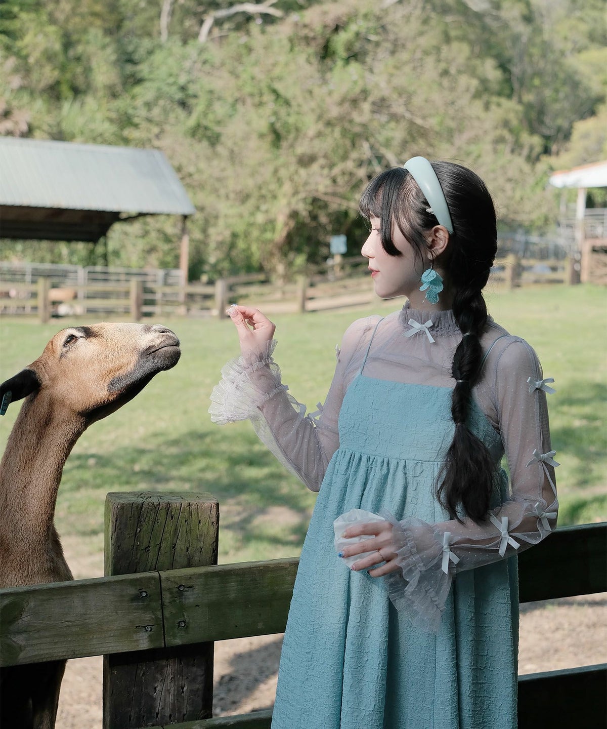 キャミワンピース ロングワンピース スカーフ ピンク/ブルーグリーン/M