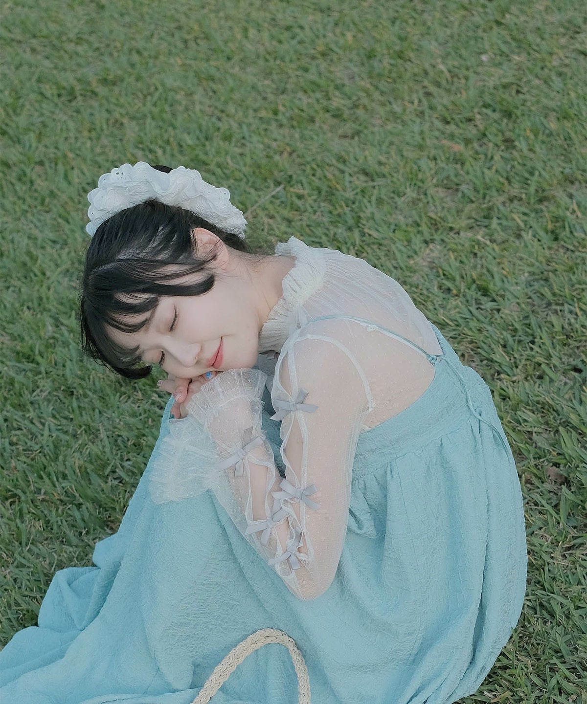 キャミワンピース ロングワンピース スカーフ ピンク/ブルーグリーン/M