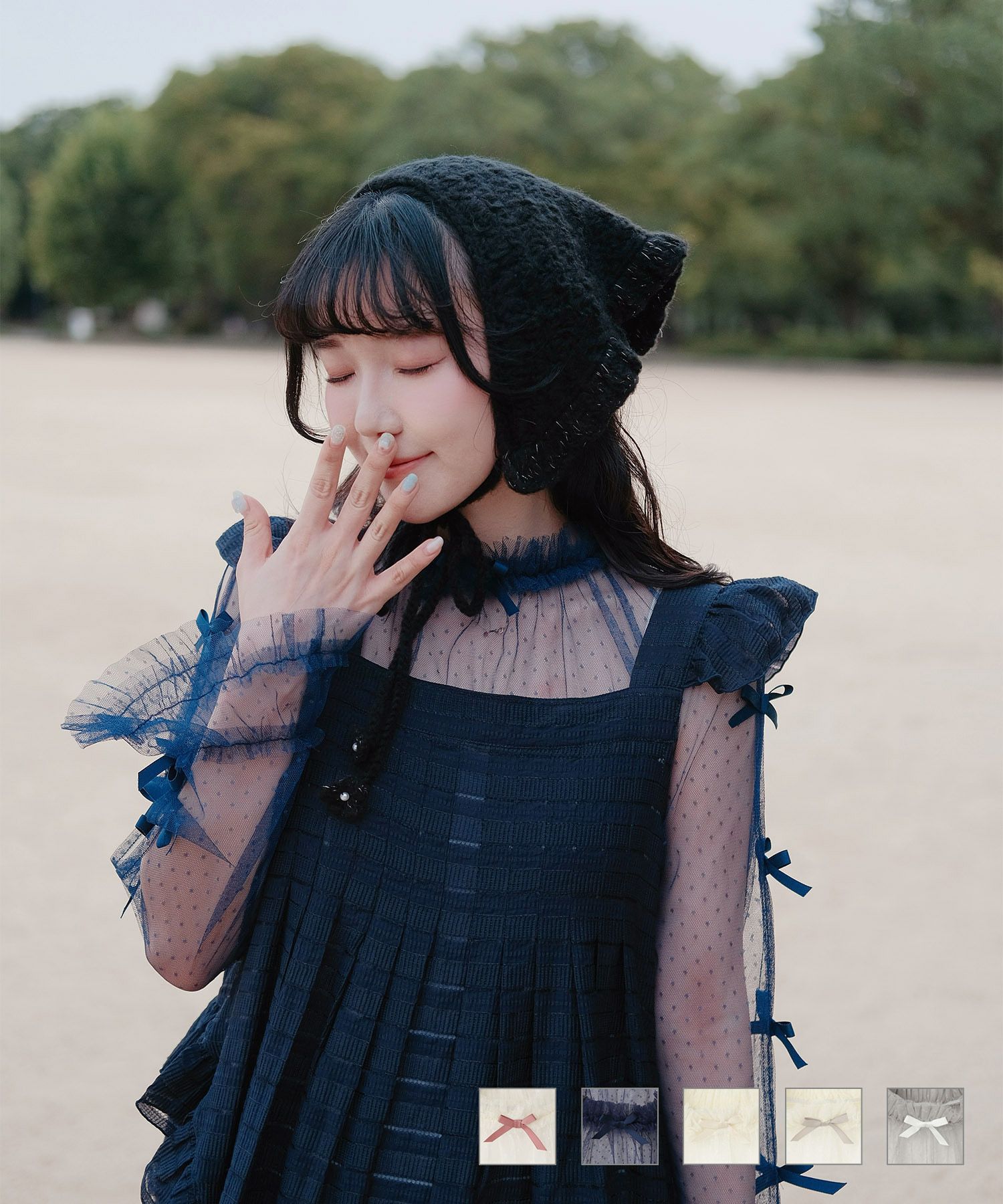 ドットチュール リボン トップス Dotted tulle ribbon tops