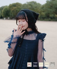 リボン チュール ハイネック 春 夏 リボン チュール ハイネック 春 夏 アイボリー×ピンク ネイビー×ネイビー アイボリーｘグレー  アイボリーｘアイボリー グレーｘホワイト M ドットチュール リボン トップス miolite