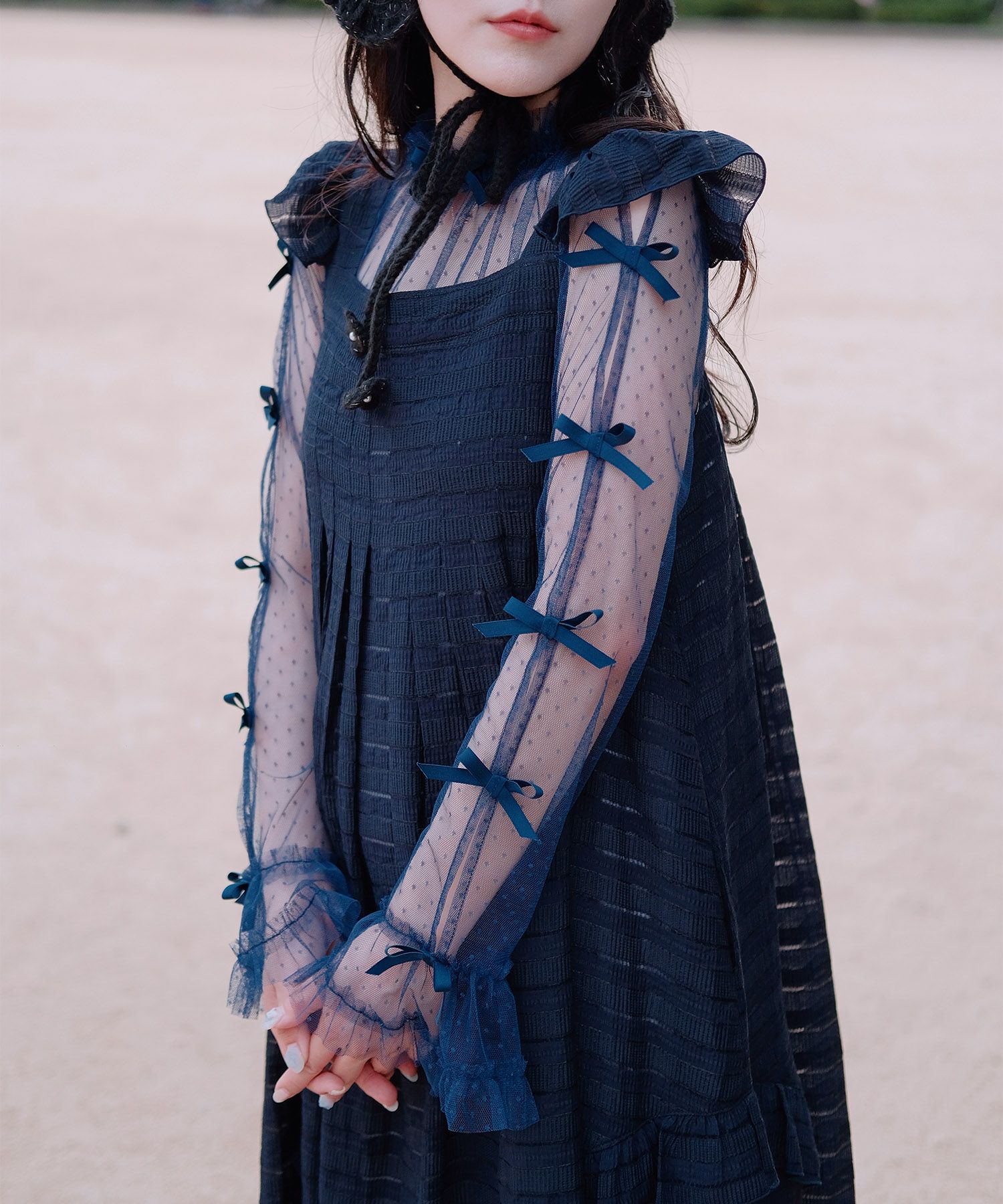 ドットチュール リボン トップス miolite 全5色｜mio511-0132【2