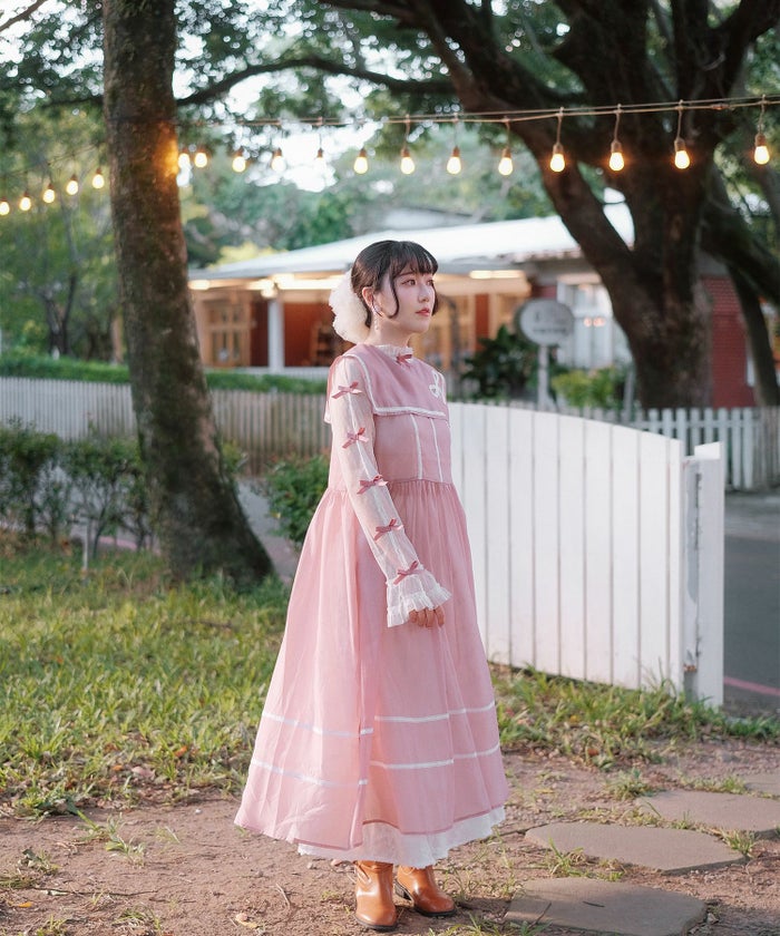 リボン チュール ハイネック 春 夏 アイボリー×ピンク/ネイビー×ネイビー/アイボリーｘグレー/ アイボリーｘアイボリー/グレーｘホワイト/M