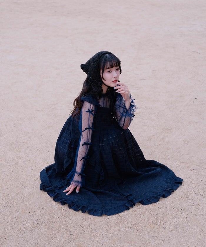 リボン チュール ハイネック 春 夏 アイボリー×ピンク/ネイビー×ネイビー/アイボリーｘグレー/ アイボリーｘアイボリー/グレーｘホワイト/M