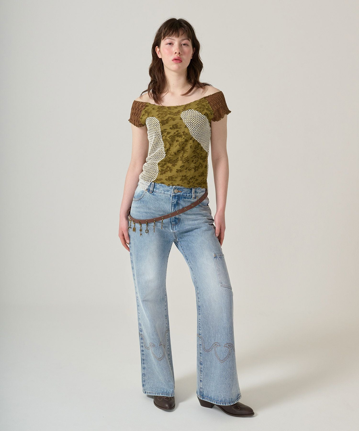 ウエスタンライク ルーズフレアデニムパンツ TINA：JOJUN 全1色