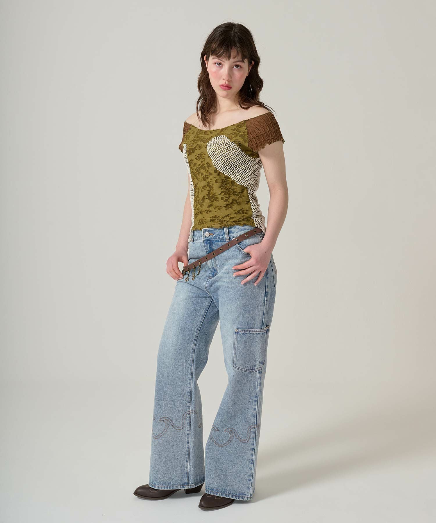 ウエスタンライク ルーズフレアデニムパンツ TINA：JOJUN 全1色