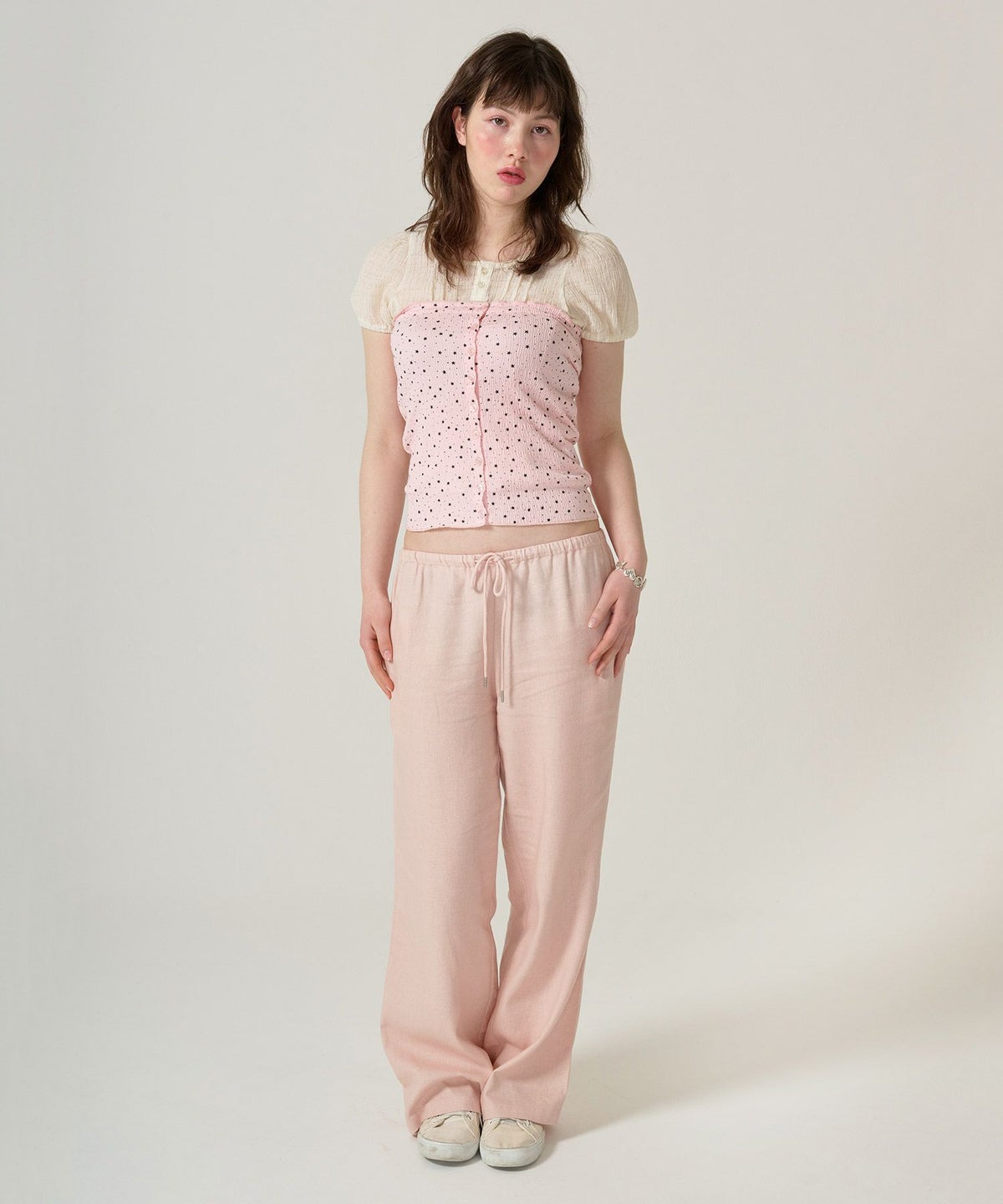 ボトムス/リラックスパンツ/ストーン付き