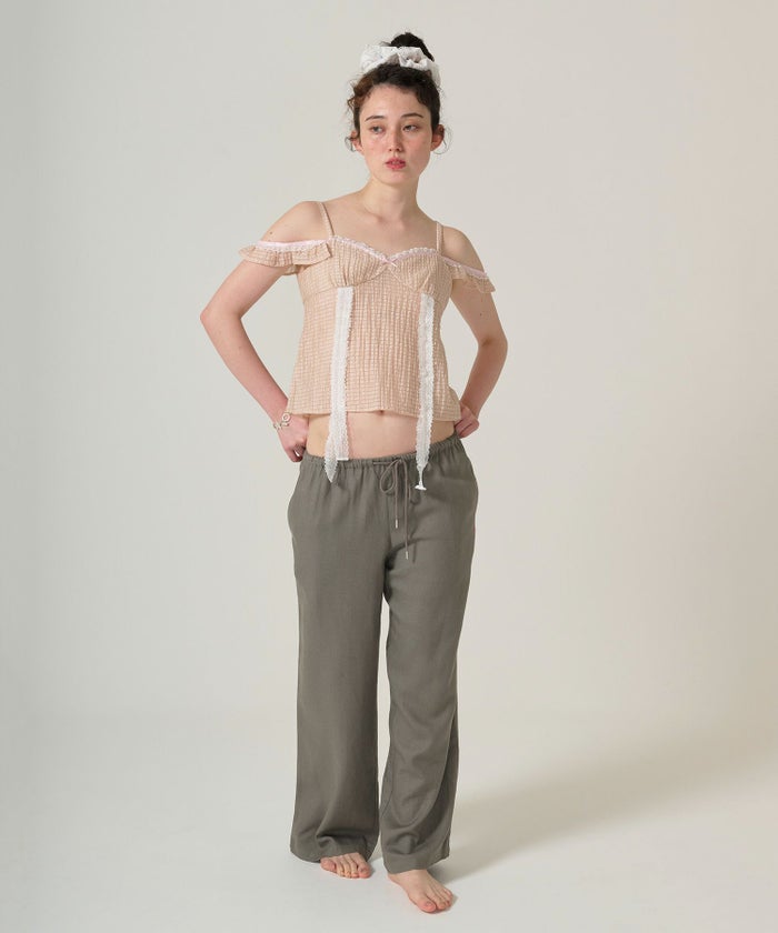 ボトムス/リラックスパンツ/ストーン付き