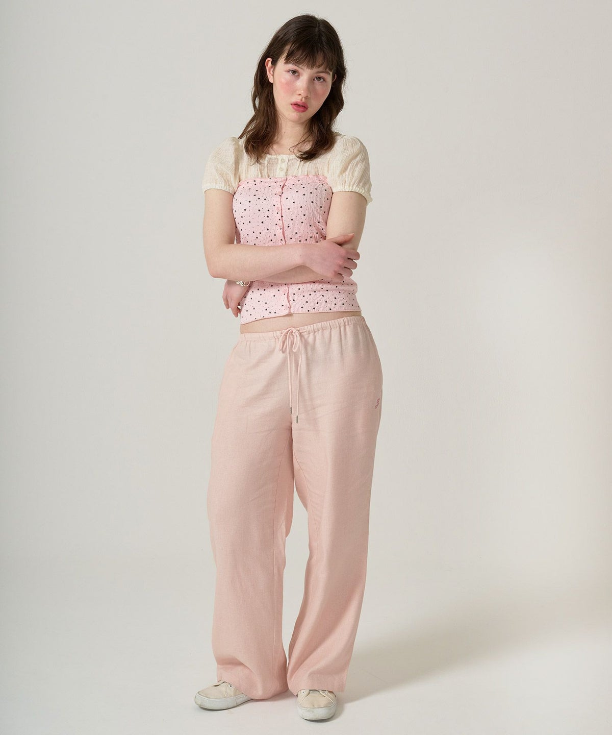 ボトムス/リラックスパンツ/ストーン付き