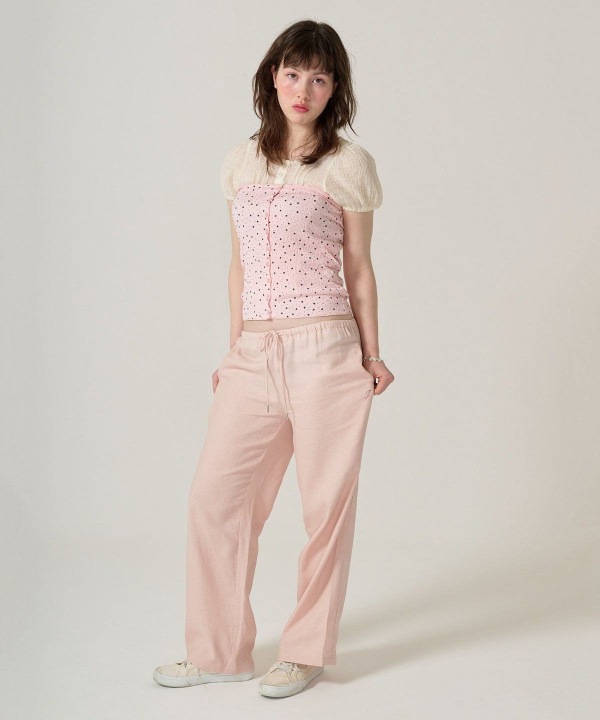 ボトムス/リラックスパンツ/ストーン付き