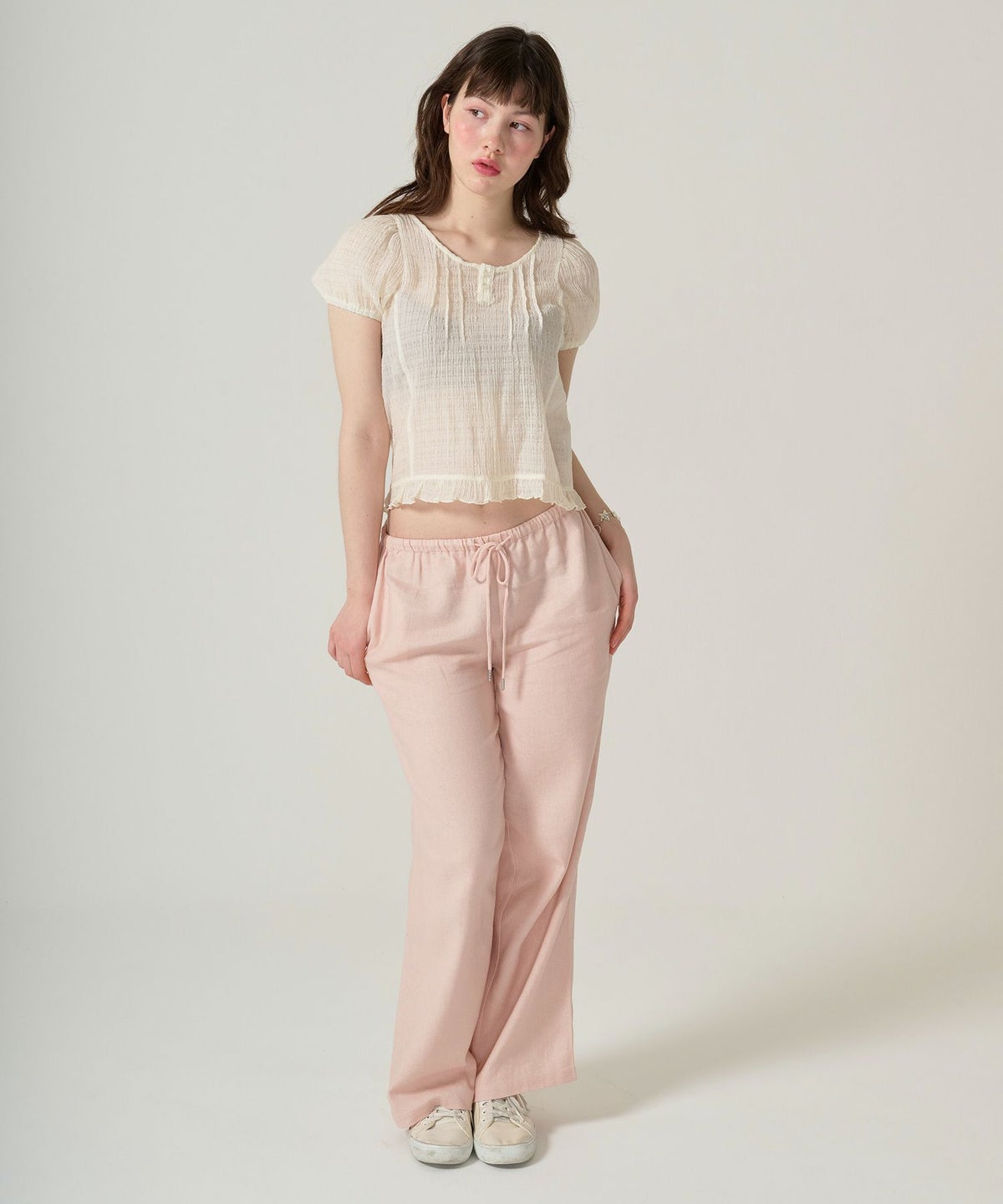 ボトムス/リラックスパンツ/ストーン付き