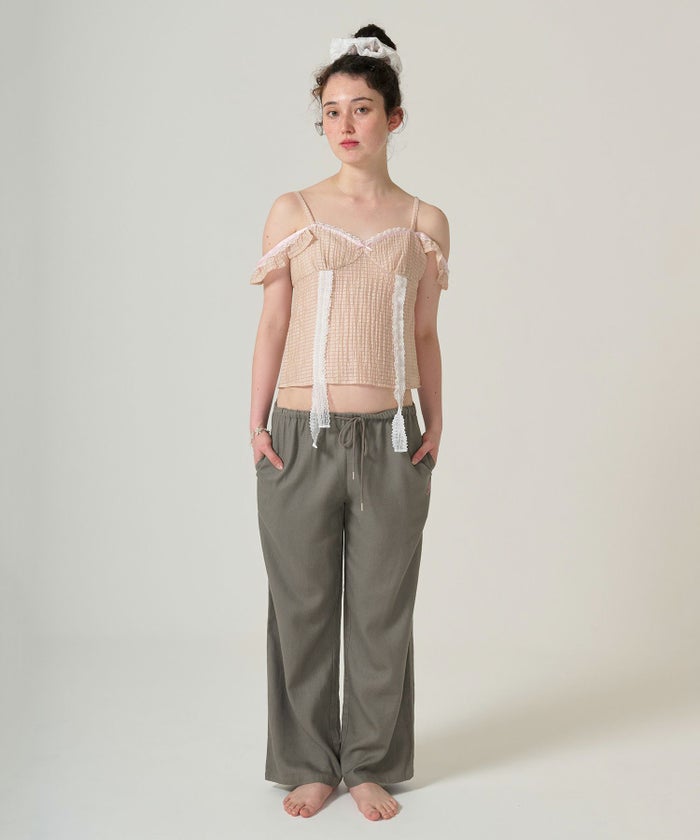 ボトムス/リラックスパンツ/ストーン付き