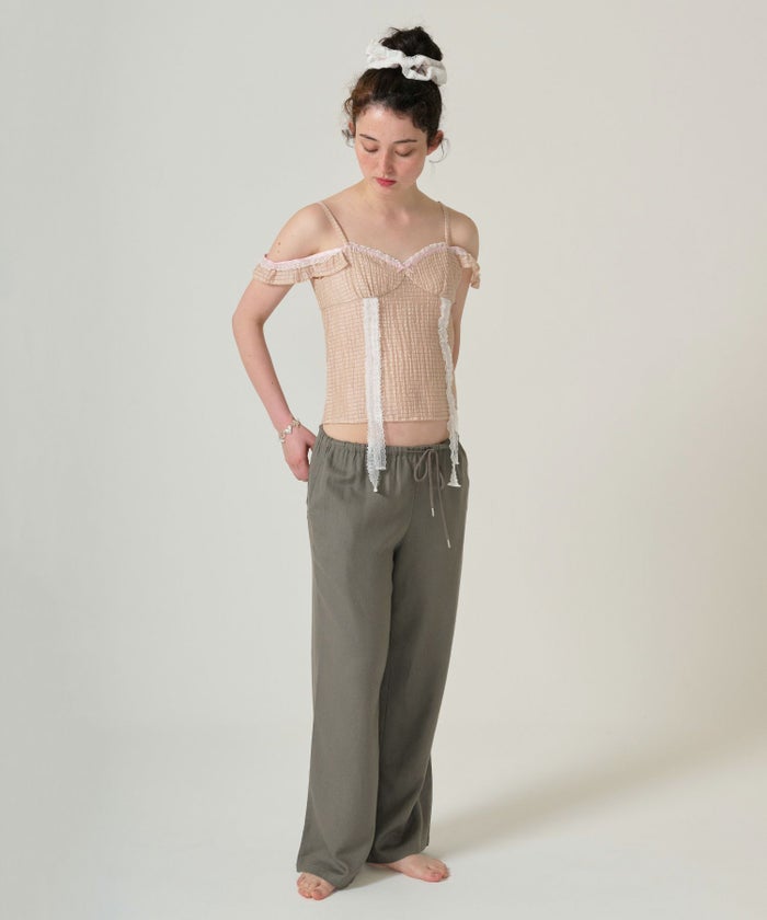 ボトムス/リラックスパンツ/ストーン付き