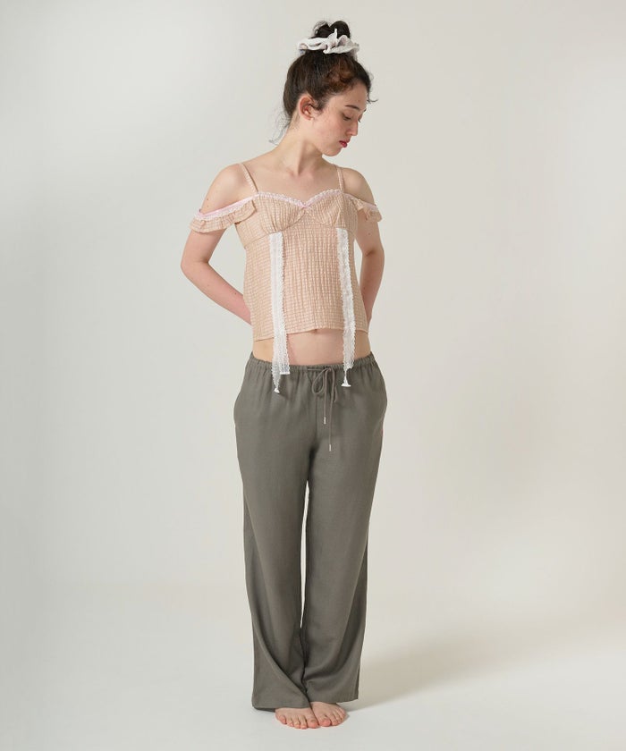 ボトムス/リラックスパンツ/ストーン付き