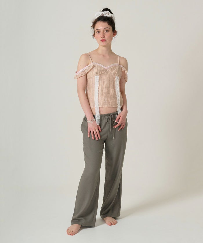 ボトムス/リラックスパンツ/ストーン付き