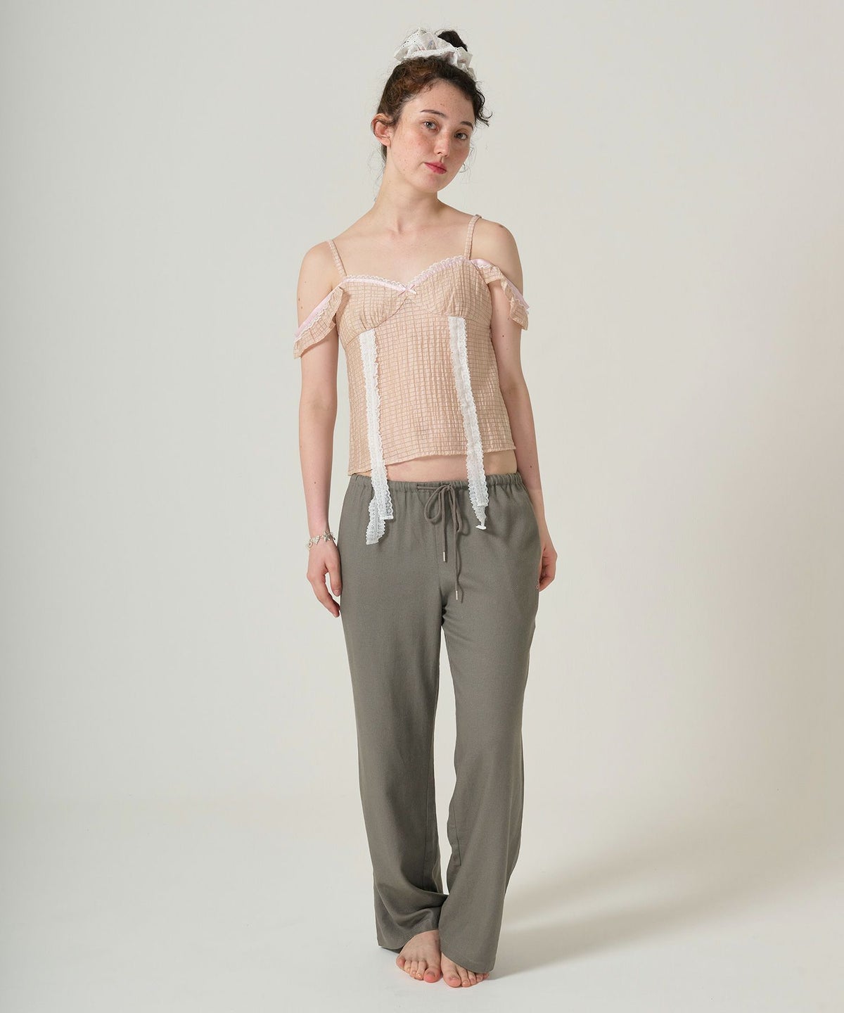 ボトムス/リラックスパンツ/ストーン付き