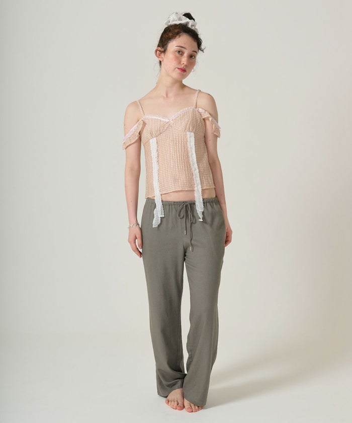 ボトムス/リラックスパンツ/ストーン付き