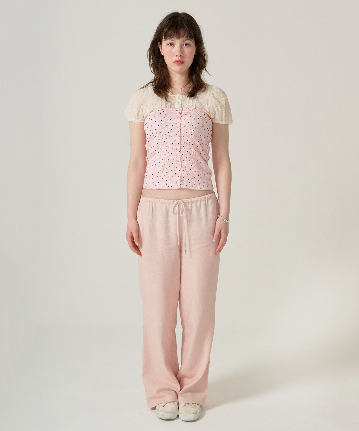 ボトムス/リラックスパンツ/ストーン付き