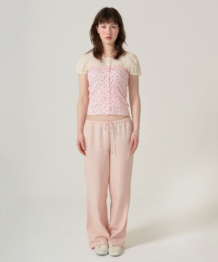 ボトムス/リラックスパンツ/ストーン付き