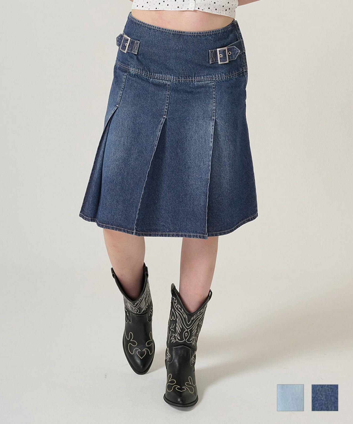 デニム プリーツスカート TINA：JOJUN 全2色｜tnj621-1055【2