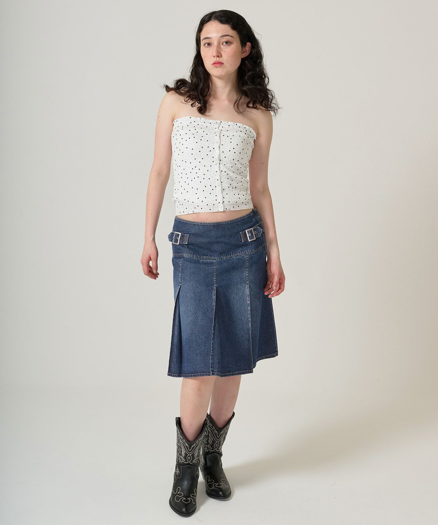 デニム プリーツスカート TINA：JOJUN 全2色｜tnj621-1055【2