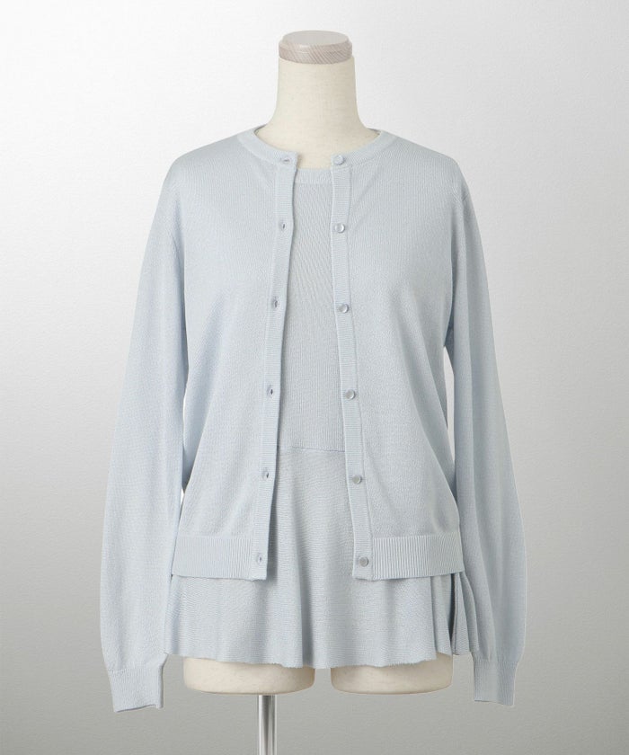 レディース トップス カーディガン サマーニット アンサンブル ペプラム きれいめ 洗える サックス/ベージュ/グレー/ネイビー M