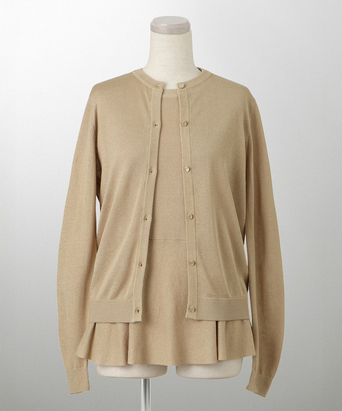 レディース トップス カーディガン サマーニット アンサンブル ペプラム きれいめ 洗える サックス/ベージュ/グレー/ネイビー M