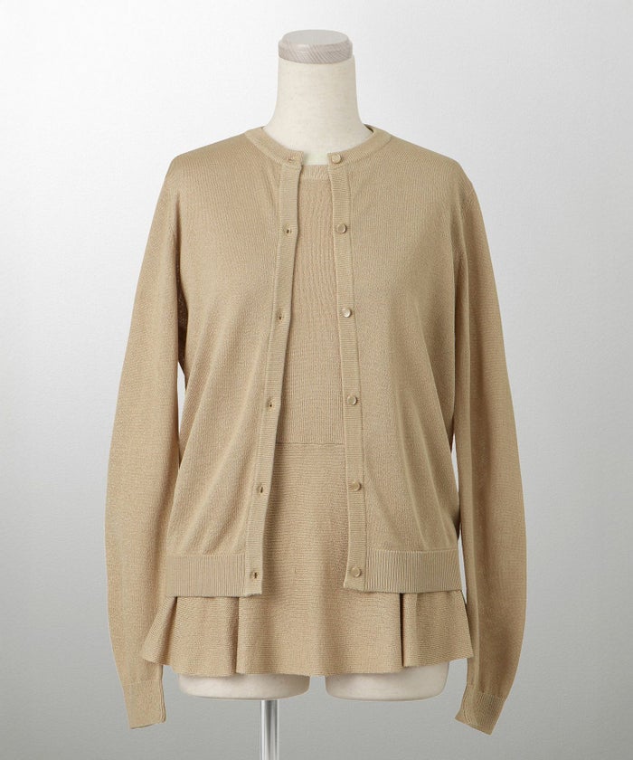 レディース トップス カーディガン サマーニット アンサンブル ペプラム きれいめ 洗える サックス/ベージュ/グレー/ネイビー M